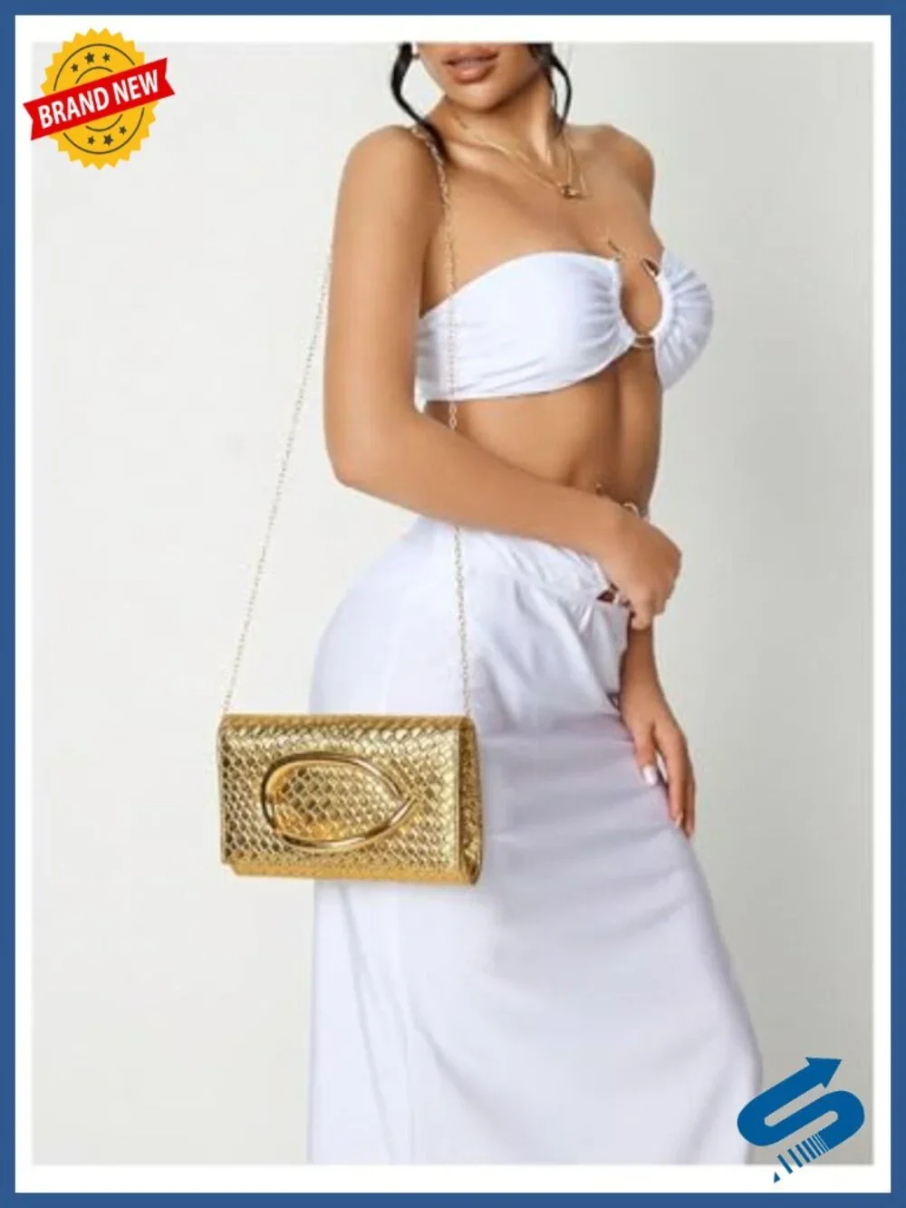 PU Leather Evening Clutch Purse with Chain Strap